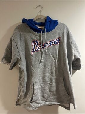 Braves Gray & Royal Blue cutoff short sleeve hoodie